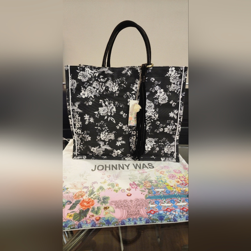 Johnny Was Black and White Floral Tote